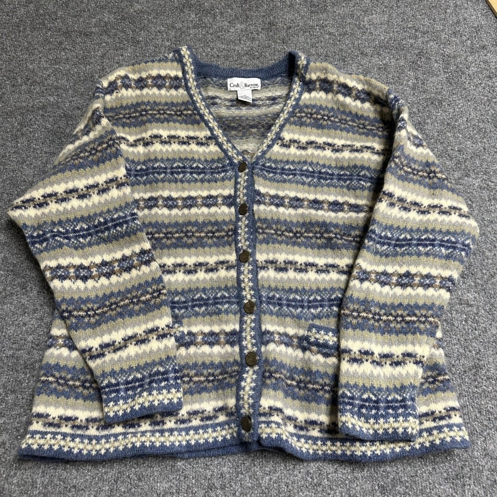Croft & Barrow Cardigan Womens Size 2X Blue Wool Fair Isle Knit Button Front